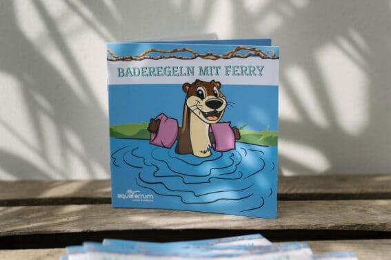 Foto des Kinderbuchs "Baderegeln mit Ferry", welches ihr kostenlos im aquaferrum mitnehmen könnt.